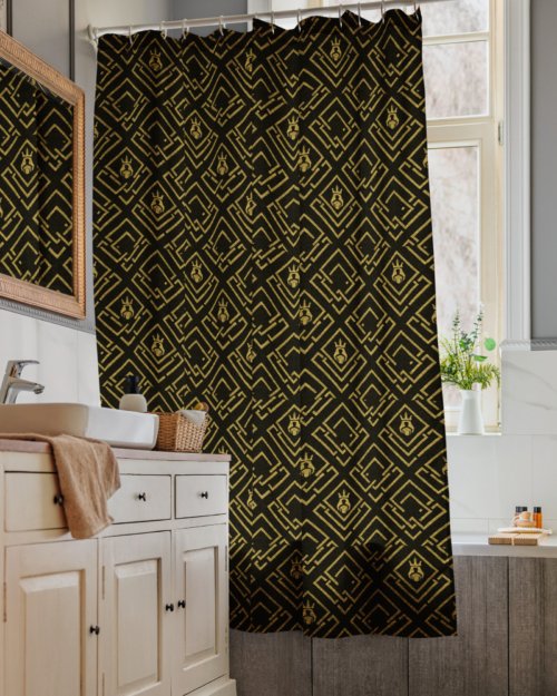 DaKahree Royal Labyrinth – Shower curtain – Black & Gold